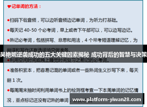 吴艳妮逆袭成功的五大关键因素揭秘 成功背后的智慧与决策